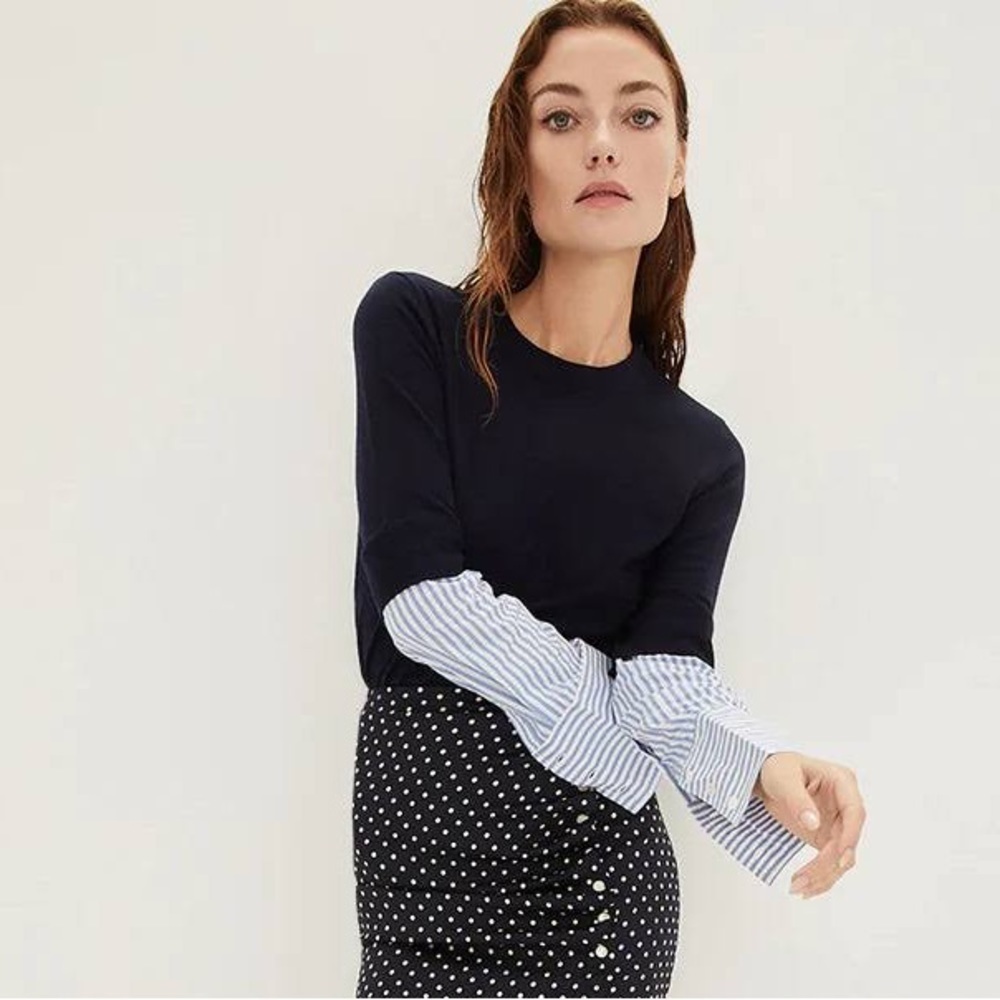 Veronica Beard Roscoe Mixed Media Sweater Navy